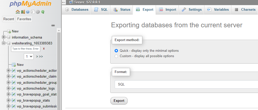 mysql export