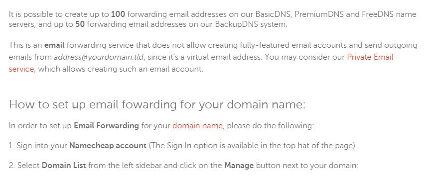 namecheap email forwarding