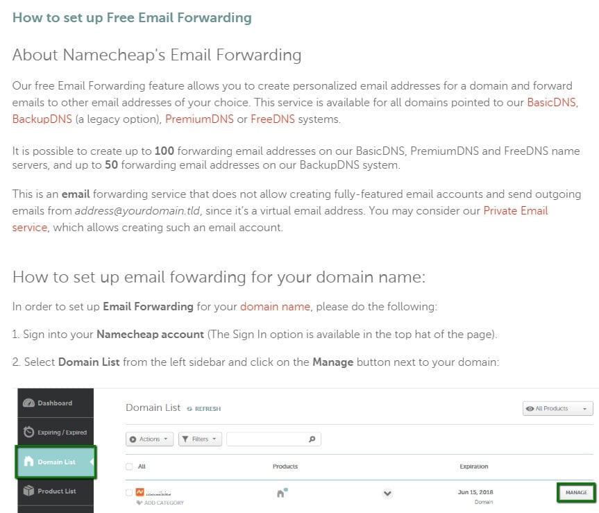 przekierowywanie e-maili namecheap