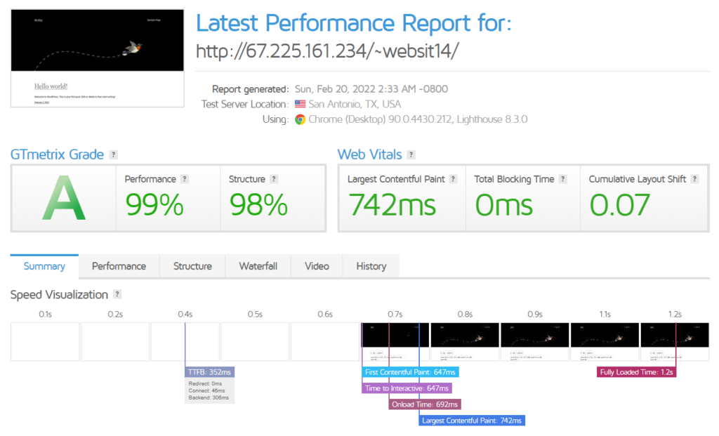 namehero gtmetrix speed score