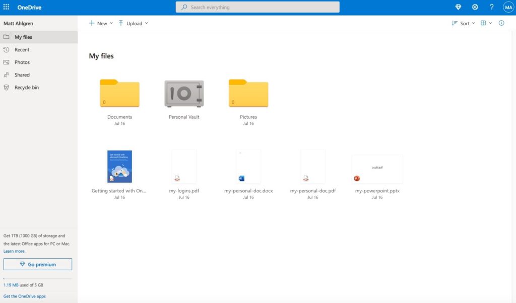 microsoft onedrive dashboard