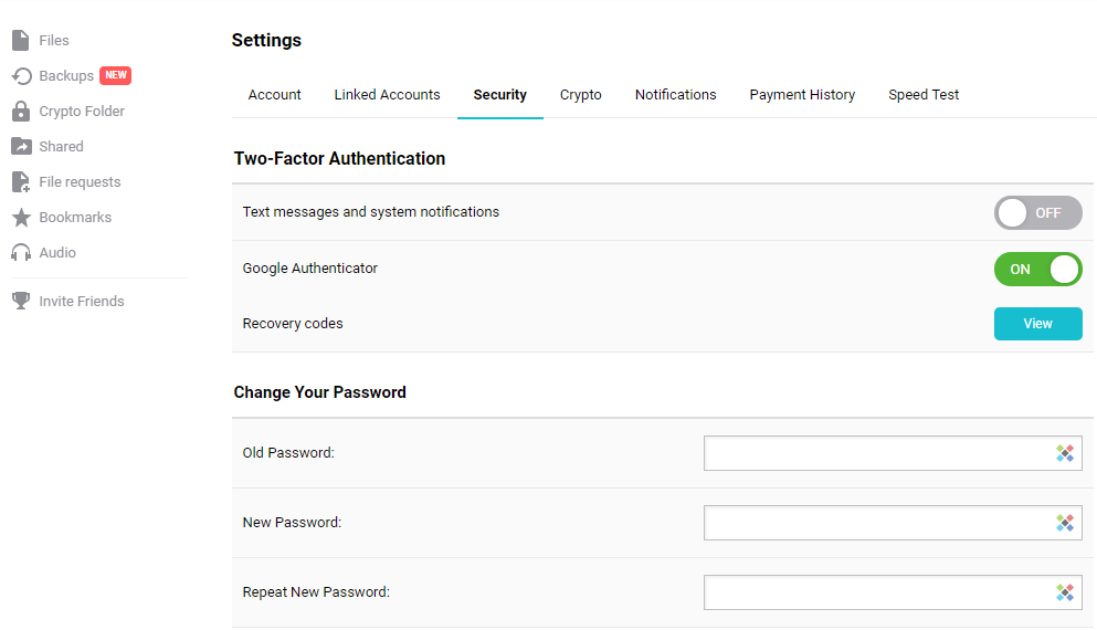 pcloud security settings