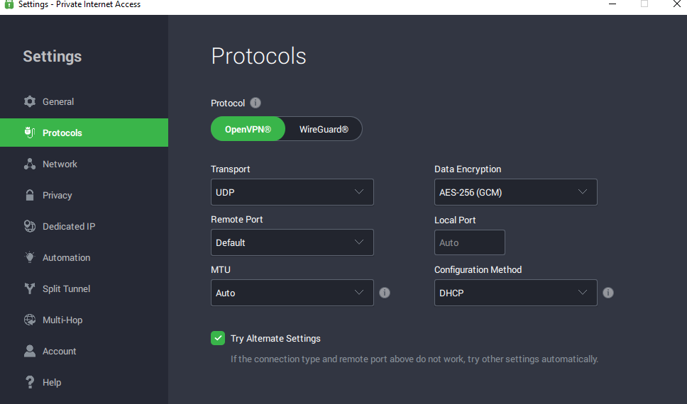 pia vpn protocols