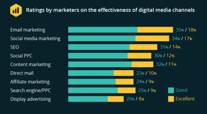 ratings by marketers on the effectiveness of digital media channel