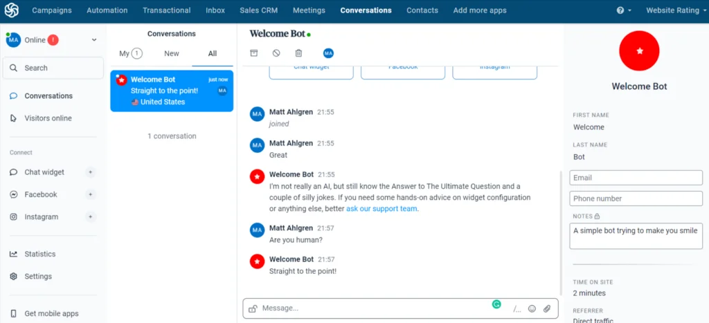Sendinblue Chat Bot and Live Chat Marketing