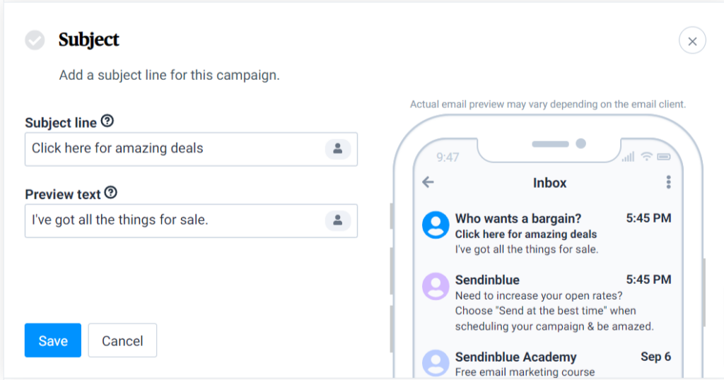 sendinblue email preview feature