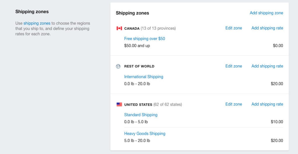 shipping zones