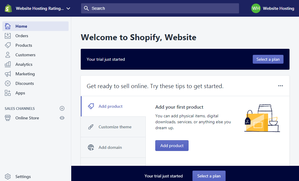 shopify admin dashboard