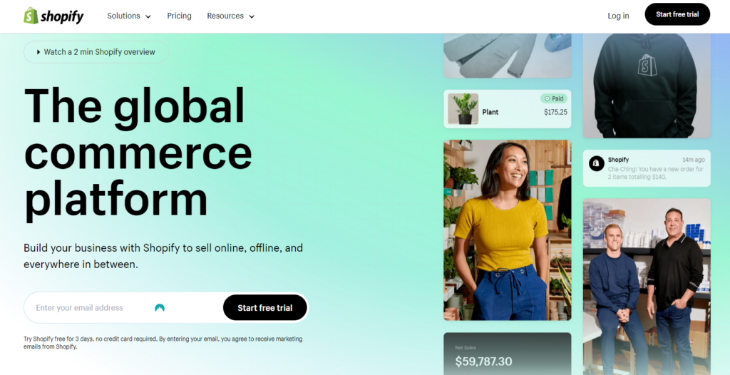 shopify homepage