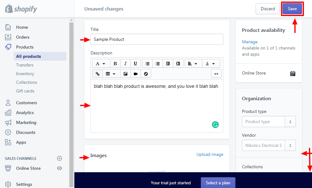 shopify product editor