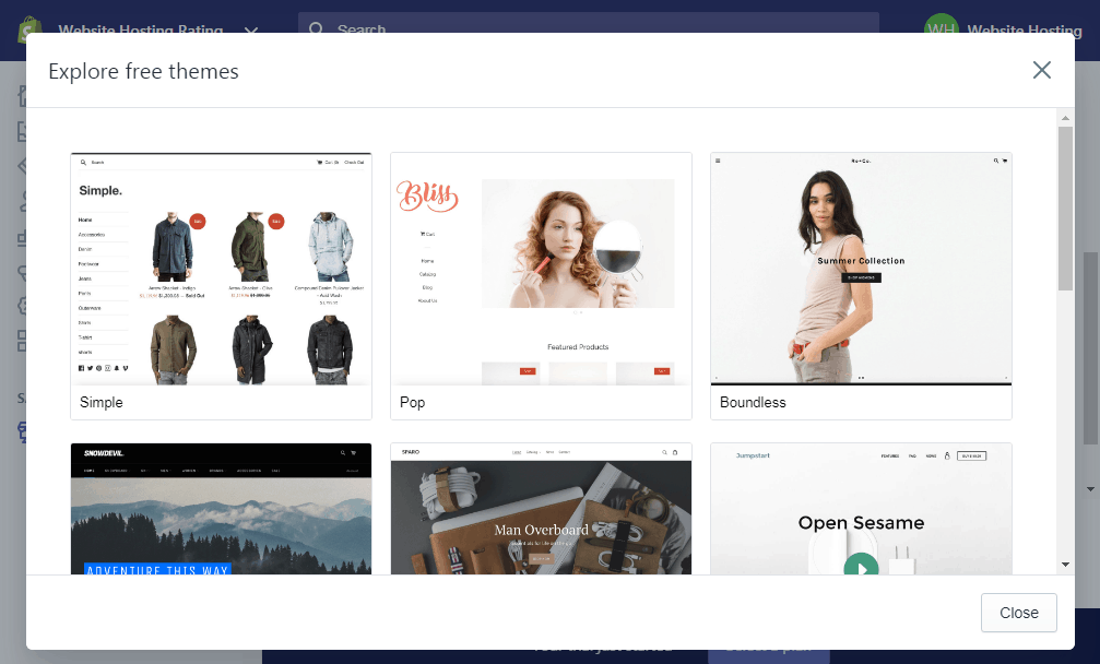 shopify theme selection