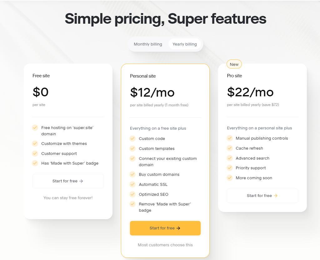 super pricing and plans