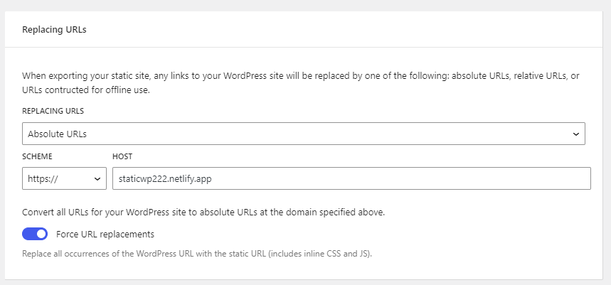 Simply Static URL Settings