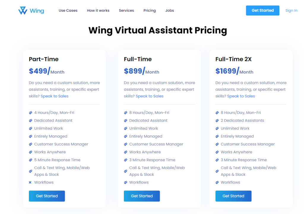 wing assistant pricing and plans