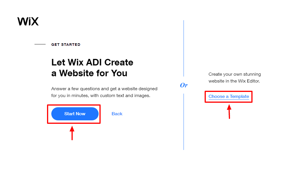 choose either Wix ADI or a template