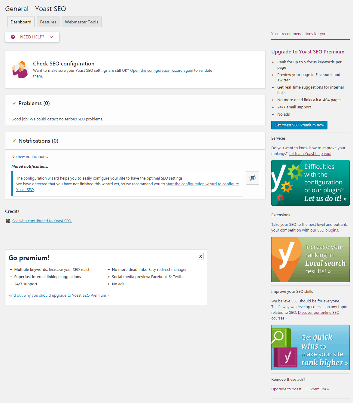 yoast seo plugin dashboard